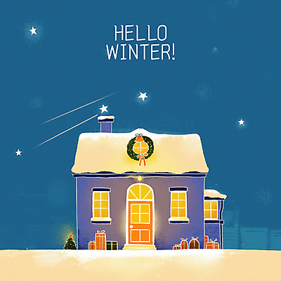 PSD 나무 별 겨울 일러스트 창문 밤하늘 주택 따뜻함 굴뚝 사람없음 파란색 빛 고요 눈 눈송이 야간 눈길 크리스마스리스 국내일러스트 자연요소 식물 계절 길 컬러 하늘 날씨 눈_날씨 건물 화환 파일형식