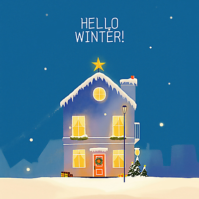 PSD 나무 별 겨울 가로등 일러스트 창문 밤하늘 주택 따뜻함 굴뚝 사람없음 파란색 빛 고요 눈 눈송이 야간 눈길 국내일러스트 자연요소 식물 계절 공공시설 길 컬러 하늘 날씨 눈_날씨 건물 파일형식