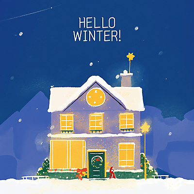 PSD 나무 별 크리스마스장식 겨울 가로등 일러스트 창문 밤하늘 주택 따뜻함 굴뚝 사람없음 파란색 빛 고요 눈 눈송이 야간 눈길 국내일러스트 자연요소 식물 계절 공공시설 길 컬러 크리스마스 하늘 날씨 눈_날씨 건물 파일형식