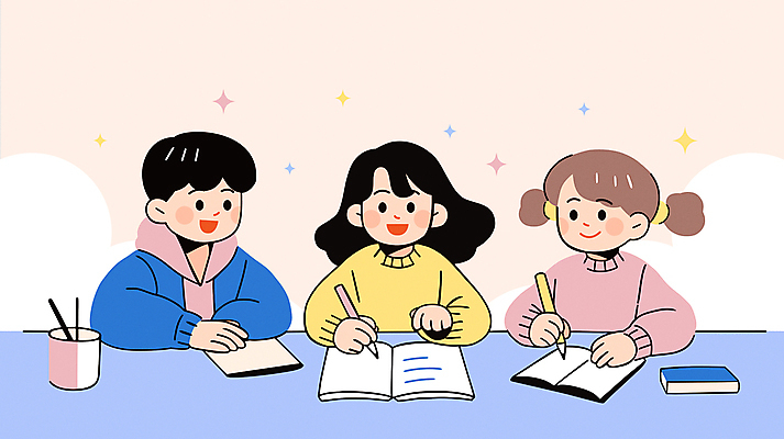 학생 여자 남자 초등학생 어린이 분홍색 일러스트 들기 앉기 소녀 소년 상반신 책 세명 친구 반짝임 학습 연필 기록 연필꽂이 겨울방학 특강 어린이만 국내일러스트 AI파일 교육 컬러 겨울 관계 모션 방학 문구용품 학용품 사람 필기구 강의 파일형식 벡터