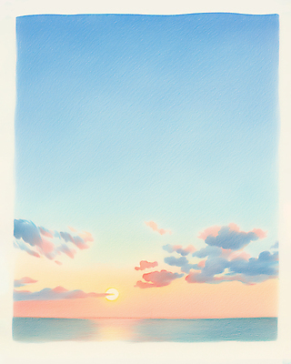 JPG 구름 바다 일러스트 색연필 새해 사람없음 태양 일출 새벽 손그림 감성 그라데이션 겨울풍경 국내일러스트 AI일러스트 AI콘텐츠 자연요소 컨셉 겨울 학용품 풍경 노을 파일형식