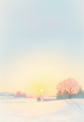 JPG 나무 구름 일러스트 색연필 새해 사람없음 햇빛 태양 일출 설원 새벽 손그림 감성 그라데이션 겨울풍경 국내일러스트 AI일러스트 AI콘텐츠 자연요소 식물 컨셉 겨울 학용품 눈_날씨 풍경 노을 파일형식
