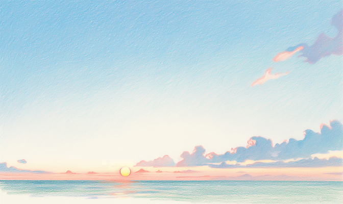 JPG 나무 구름 바다 일러스트 색연필 새해 사람없음 태양 일출 새벽 손그림 감성 그라데이션 겨울풍경 국내일러스트 AI일러스트 AI콘텐츠 자연요소 식물 컨셉 겨울 학용품 풍경 노을 파일형식