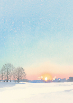 JPG 나무 일러스트 색연필 새해 사람없음 태양 일출 설원 새벽 손그림 감성 그라데이션 겨울풍경 국내일러스트 AI일러스트 AI콘텐츠 자연요소 식물 컨셉 겨울 학용품 눈_날씨 풍경 노을 파일형식