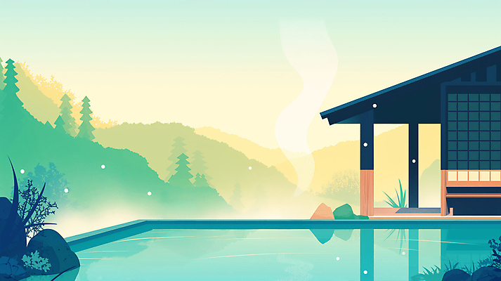 JPG 나무 겨울 일러스트 자연 산 주택 풍경 사람없음 바위 수증기 숲 온천여행 눈내림 국내일러스트 AI일러스트 AI콘텐츠 식물 계절 여행 눈_날씨 건물 돌_바위 생태계 파일형식