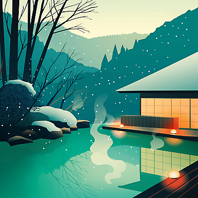 JPG 나무 겨울 일러스트 자연 산 주택 풍경 사람없음 빛 반사 온천여행 눈내림 국내일러스트 AI일러스트 AI콘텐츠 식물 계절 여행 눈_날씨 건물 생태계 파일형식
