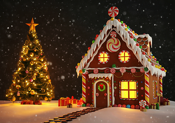 JPG 편집이미지 크리스마스장식 크리스마스 겨울 조명 사람없음 빛 크리스마스트리 눈 과자집 눈내림 편집실사 AI컴퓨터그래픽 AI콘텐츠 자연요소 계절 기념일 날씨 눈_날씨 CG 파일형식