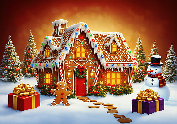 JPG 편집이미지 크리스마스장식 크리스마스 겨울 눈사람 조명 사람없음 선물상자 크리스마스트리 눈 과자집 진저맨 편집실사 AI컴퓨터그래픽 AI콘텐츠 자연요소 계절 기념일 날씨 선물 상자 CG 진저쿠키 파일형식