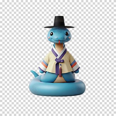 편집이미지 전통문화 상징 새해 3D캐릭터 누끼 사람없음 파란색 귀여움 뱀띠 뱀 전통의상 한복 PNG 엘리먼트 청사 을사년 푸른뱀 푸른뱀캐릭터 캐릭터 한국전통 전통 문화 컬러 컨셉 파충류 십이지신 뱀캐릭터 파일형식 2025년