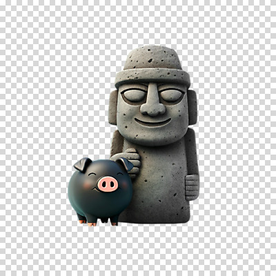 편집이미지 누끼 사람없음 3D 회색 돌하르방 PNG 현무암 흑돼지 편집소스 컬러 돼지 디지털합성 화산암 파일형식