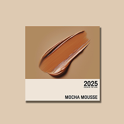 PSD 편집이미지 컨셉 사람없음 갈색 유행 화장품 크림 질감 바르기 광택 2025년 트렌드컬러 이미지편집 모카무스 컬러 모션 뷰티 연도 파일형식