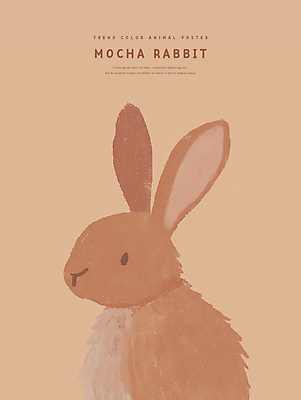 PSD 포스터 일러스트 페인팅 따뜻함 사람없음 갈색 유행 귀여움 토끼 2025년 트렌드컬러 국내일러스트 모카무스 컬러 컨셉 포유류 반려동물 연도 파일형식