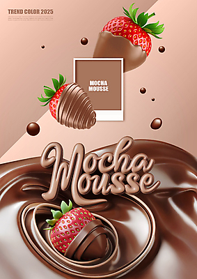 편집이미지 딸기 프레임 타이포그라피 사람없음 갈색 유행 초콜릿 2025년 트렌드컬러 이미지편집 2025트렌드 모카무스 문자 컬러 과일 디저트 연도