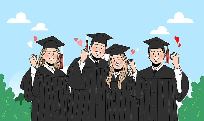 구름 여자 남자 대학생 일러스트 학사모 어깨동무 미소 여러명 성인 캠퍼스라이프 파이팅 하트 졸업가운 풀 성인만 국내일러스트 AI파일 자연요소 모양 식물 모자_잡화 학생 라이프스타일 포즈 다수 졸업 모션 표정 사람 가운 파일형식 벡터