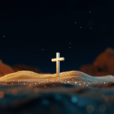 JPG 편집이미지 십자가 사람없음 빛 반짝임 희망 금색 보케 금가루 편집실사 AI컴퓨터그래픽 AI콘텐츠 감정 컬러 모션 가루 CG 파일형식