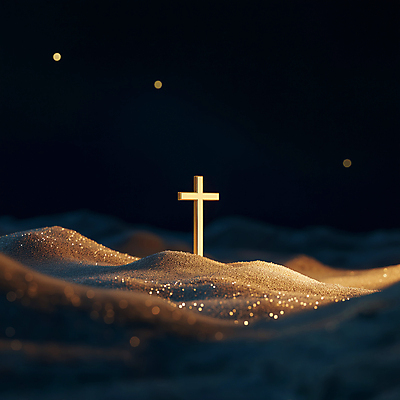 JPG 편집이미지 십자가 사람없음 반짝임 희망 금색 보케 금가루 편집실사 AI컴퓨터그래픽 AI콘텐츠 감정 컬러 모션 가루 CG 파일형식