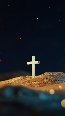 JPG 편집이미지 십자가 사람없음 빛 반짝임 희망 보케 별빛 금가루 편집실사 AI컴퓨터그래픽 AI콘텐츠 감정 별 모션 가루 CG 파일형식