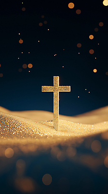 JPG 편집이미지 십자가 사람없음 빛 반짝임 희망 보케 금가루 편집실사 AI컴퓨터그래픽 AI콘텐츠 감정 모션 가루 CG 파일형식