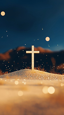 JPG 편집이미지 십자가 하늘 사람없음 반짝임 희망 금색 보케 금가루 편집실사 AI컴퓨터그래픽 AI콘텐츠 감정 컬러 모션 가루 CG 파일형식