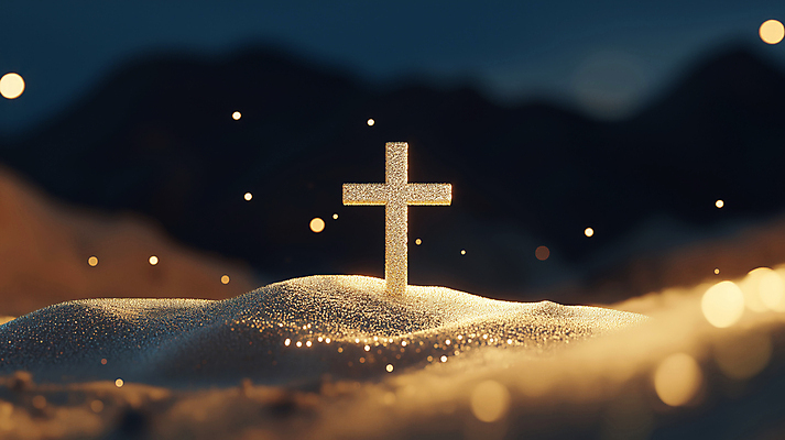 JPG 편집이미지 십자가 사람없음 반짝임 희망 금색 보케 금가루 편집실사 AI컴퓨터그래픽 AI콘텐츠 감정 컬러 모션 가루 CG 파일형식