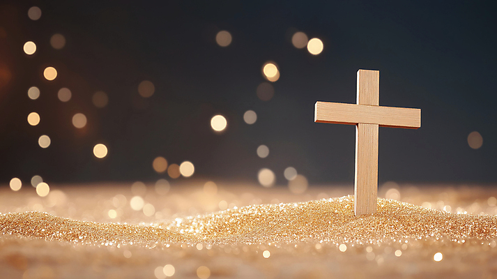 JPG 편집이미지 십자가 사람없음 반짝임 희망 금색 보케 금가루 편집실사 AI컴퓨터그래픽 AI콘텐츠 감정 컬러 모션 가루 CG 파일형식