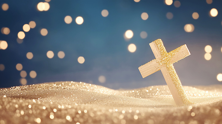 JPG 편집이미지 십자가 풍경 사람없음 빛 반짝임 희망 금색 보케 금가루 편집실사 AI컴퓨터그래픽 AI콘텐츠 감정 컬러 모션 가루 CG 파일형식