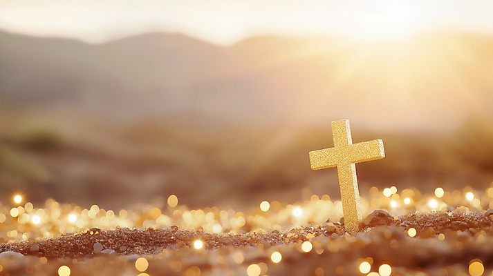 JPG 편집이미지 십자가 자연 사람없음 빛 반짝임 일출 희망 금색 보케 금가루 편집실사 AI컴퓨터그래픽 AI콘텐츠 감정 컬러 모션 노을 가루 CG 생태계 파일형식