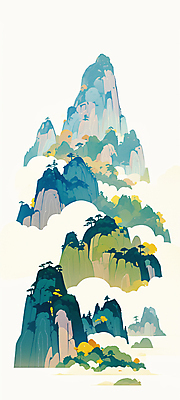 JPG 구름 전통 일러스트 산 풍경 사람없음 세로 초록색 산수화 국내일러스트 AI일러스트 AI콘텐츠 자연요소 컬러 동양화 파일형식