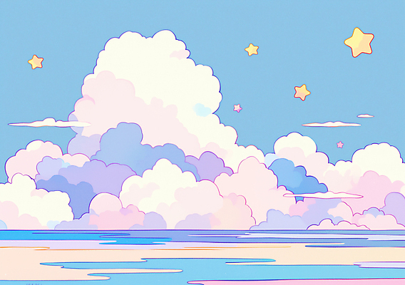 JPG 구름 별 분홍색 백그라운드 일러스트 풍경 사람없음 파란색 새벽 몽환 키치 국내일러스트 AI일러스트 AI콘텐츠 자연요소 컬러 컨셉 파일형식