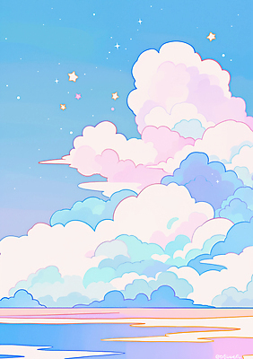 JPG 구름 별 분홍색 백그라운드 일러스트 풍경 사람없음 파란색 새벽 몽환 키치 국내일러스트 AI일러스트 AI콘텐츠 자연요소 컬러 컨셉 파일형식