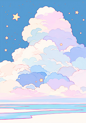JPG 구름 별 분홍색 백그라운드 일러스트 풍경 해변 사람없음 파란색 모래사장 새벽 몽환 키치 국내일러스트 AI일러스트 AI콘텐츠 자연요소 바다 컬러 컨셉 파일형식