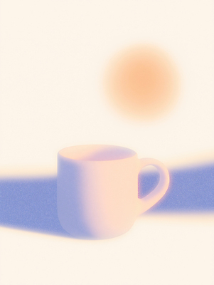 JPG 일러스트 그림자 사람없음 컵 빛 태양 부드러움 감성 파스텔톤 국내일러스트 AI일러스트 AI콘텐츠 자연요소 식기 컬러 컨셉 감각 파일형식