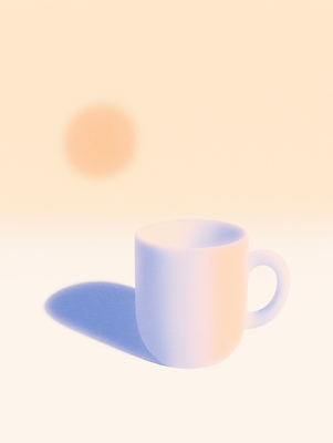 JPG 일러스트 그림자 사람없음 컵 빛 태양 부드러움 감성 파스텔톤 국내일러스트 AI일러스트 AI콘텐츠 자연요소 식기 컬러 컨셉 감각 파일형식