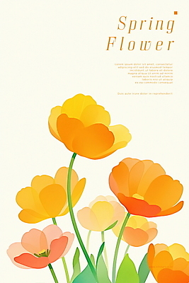 PSD 디자인 꽃 포스터 잎 일러스트 사람없음 노란색 봄 국내일러스트 식물 계절 컬러 파일형식