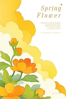 PSD 구름 디자인 꽃 포스터 잎 일러스트 사람없음 주황색 봄 국내일러스트 자연요소 식물 계절 컬러 파일형식