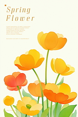 PSD 디자인 꽃 포스터 잎 일러스트 사람없음 노란색 봄 국내일러스트 식물 계절 컬러 파일형식