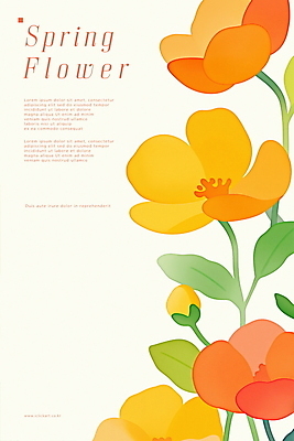 PSD 디자인 꽃 포스터 잎 일러스트 사람없음 주황색 봄 국내일러스트 식물 계절 컬러 파일형식
