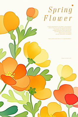 PSD 디자인 꽃 포스터 잎 일러스트 사람없음 주황색 봄 국내일러스트 식물 계절 컬러 파일형식