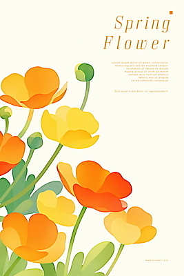 PSD 디자인 꽃 포스터 잎 일러스트 사람없음 주황색 봄 국내일러스트 식물 계절 컬러 파일형식