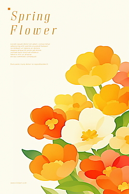 PSD 디자인 꽃 포스터 잎 일러스트 사람없음 노란색 봄 국내일러스트 식물 계절 컬러 파일형식