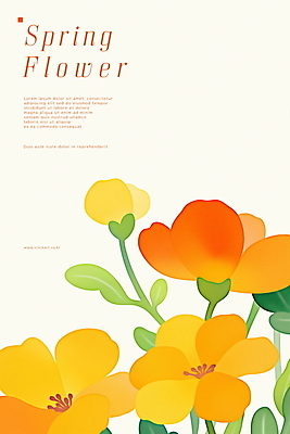 PSD 디자인 꽃 포스터 잎 일러스트 사람없음 노란색 봄 국내일러스트 식물 계절 컬러 파일형식