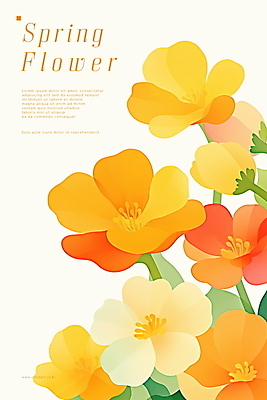 PSD 디자인 꽃 포스터 잎 일러스트 사람없음 주황색 봄 국내일러스트 식물 계절 컬러 파일형식