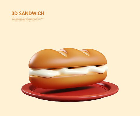 PSD 편집이미지 접시 샌드위치 사람없음 3D 소스 베이지색 편집3D 식기 음식 컬러 양념 디지털합성 파일형식