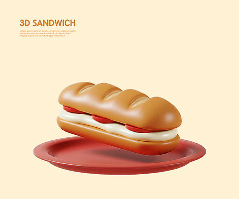 PSD 편집이미지 접시 토마토 샌드위치 사람없음 3D 소스 베이지색 편집3D 식기 음식 컬러 채소 양념 디지털합성 파일형식