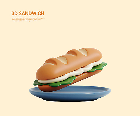 PSD 편집이미지 접시 샌드위치 사람없음 3D 소스 양상추 베이지색 편집3D 식기 음식 컬러 채소 양념 디지털합성 파일형식