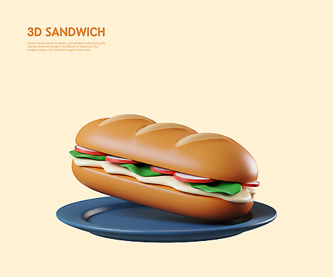 PSD 편집이미지 접시 샌드위치 사람없음 3D 소스 양상추 베이지색 적양파 편집3D 식기 음식 컬러 채소 양파 양념 디지털합성 파일형식