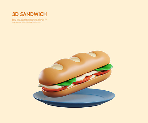 PSD 편집이미지 접시 토마토 샌드위치 사람없음 3D 소스 양상추 베이지색 편집3D 식기 음식 컬러 채소 양념 디지털합성 파일형식
