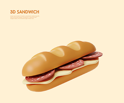 PSD 편집이미지 샌드위치 사람없음 3D 소스 햄 베이지색 편집3D 음식 컬러 육류 양념 디지털합성 파일형식