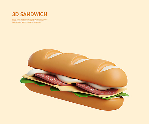 PSD 편집이미지 치즈 샌드위치 사람없음 3D 소스 양상추 햄 베이지색 편집3D 음식 컬러 채소 유제품 육류 양념 디지털합성 파일형식