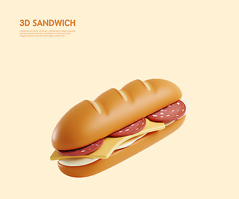 PSD 편집이미지 치즈 샌드위치 사람없음 3D 소스 햄 베이지색 편집3D 음식 컬러 유제품 육류 양념 디지털합성 파일형식